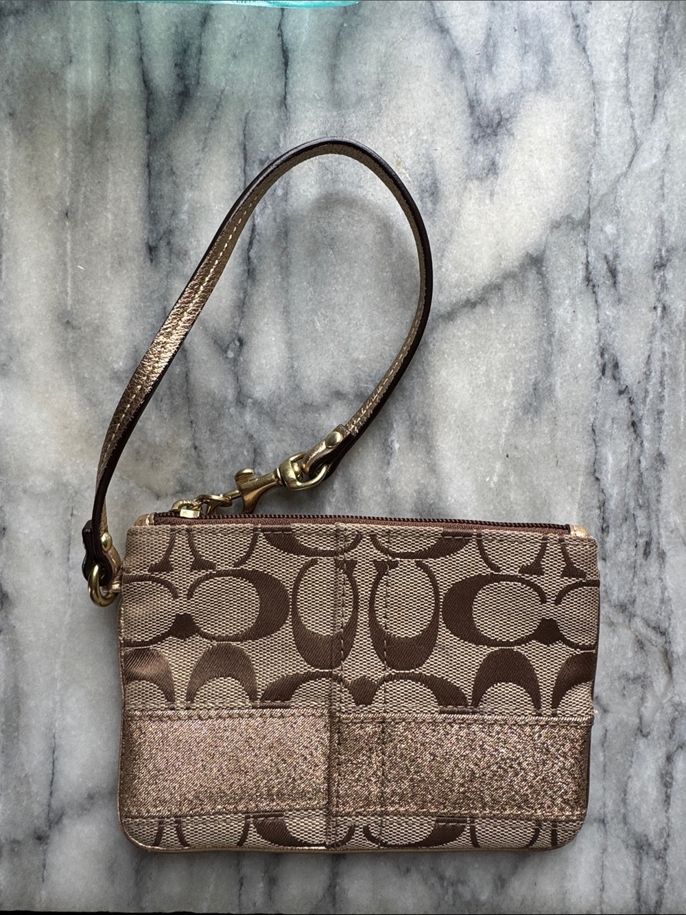 Coach Signature Logo Wristlet with Metallic Trim